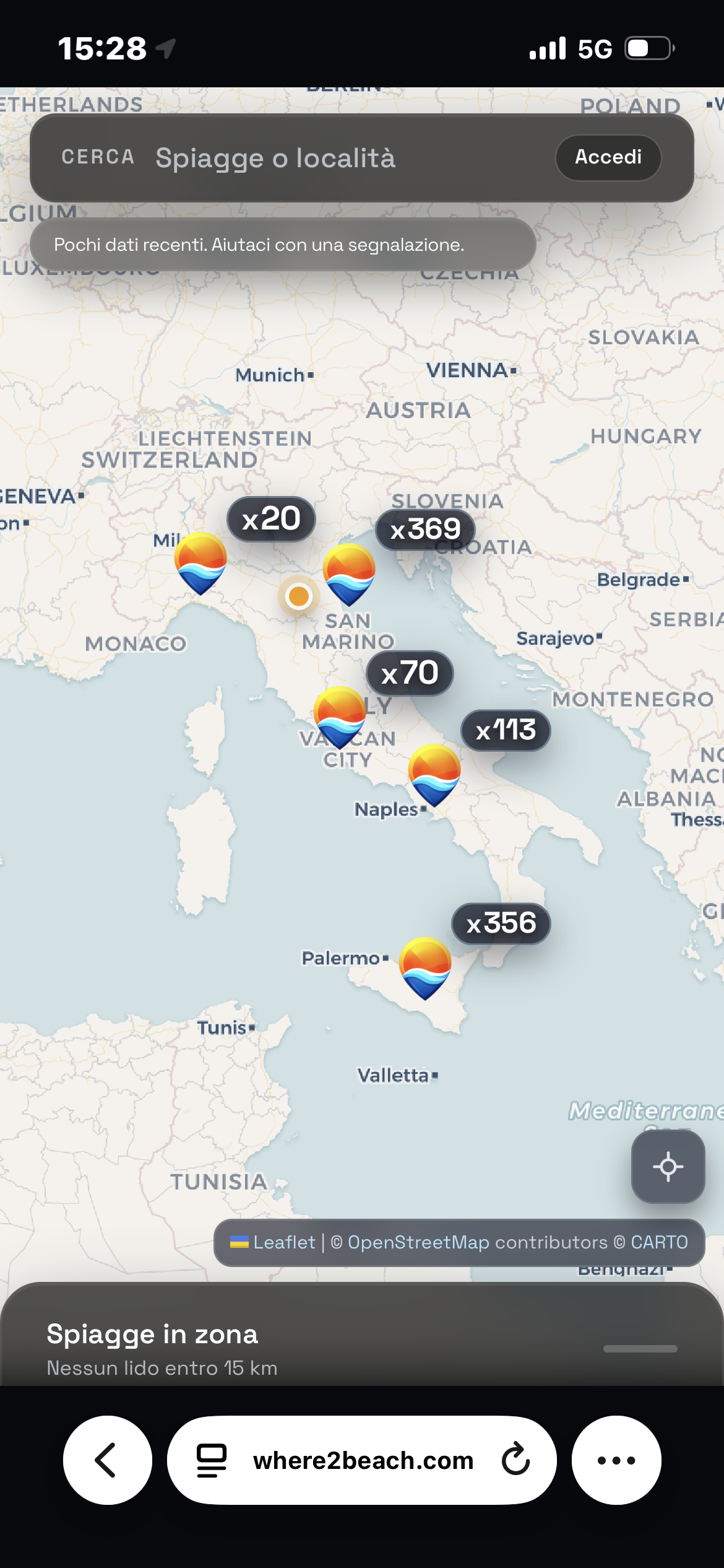 Where2Beach App Screen